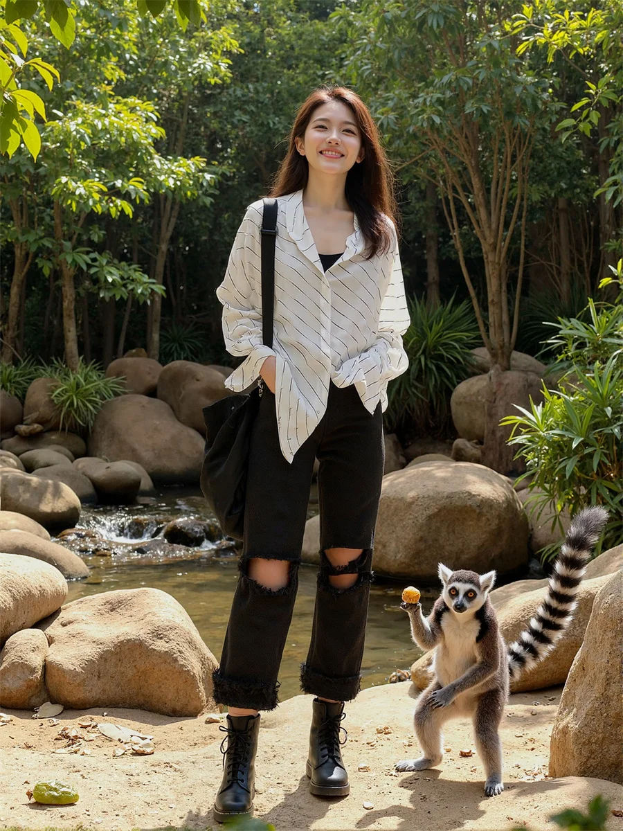 

Рваные джинсы-багги с дырками для женщин, джинсовые брюки, женская одежда, осенние, из канваса, со средней посадкой, в азиатском стиле, для работы, офиса, бизнеса, на каждый день