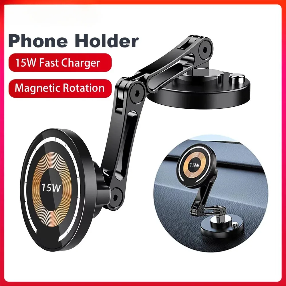

Zinc Alloy Metal Wireless Station Mobile Phone Bracket 360° Rotation Adjustable Magnetic Car Wireless Charger For iPhone series