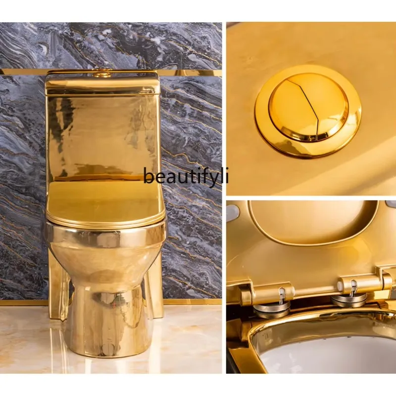 European Style New Luxury gold Artistic Toilet Household Flush Full gold Toilet Seat Bathroom