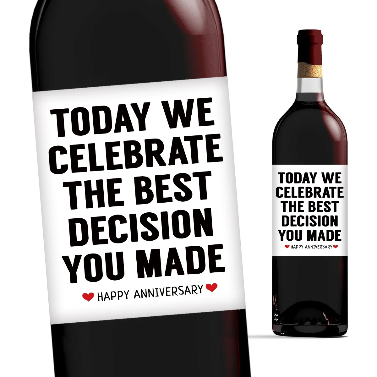 Etiquetas adhesivas divertidas para botellas de vino, pegatinas de aniversario para esposa y marido, celebración de hoy la mejor decisión que has hecho, 4 piezas