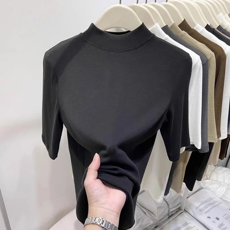 Women's Slim Fit Polyester Half Polo Turtle Neck Top Inner Stylish Base Layer Autumn/Winter New Plus Size Medium Sleeve White To