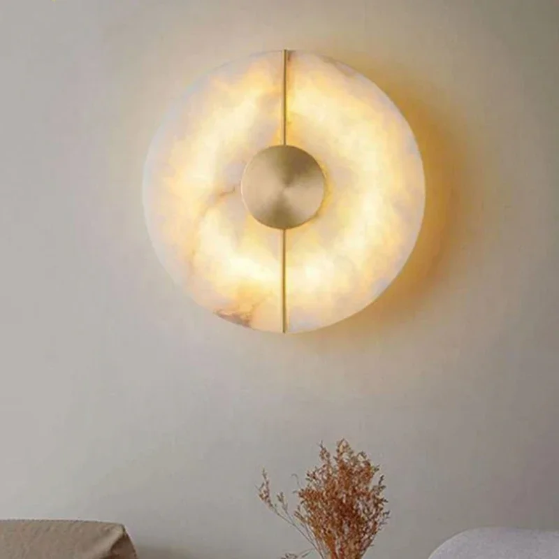 

Modern Led Marble Wall Lamps for Bedroom Bedside Sconce Light Fixtures Living Room Decoration Stone Shop Restaurant Copper