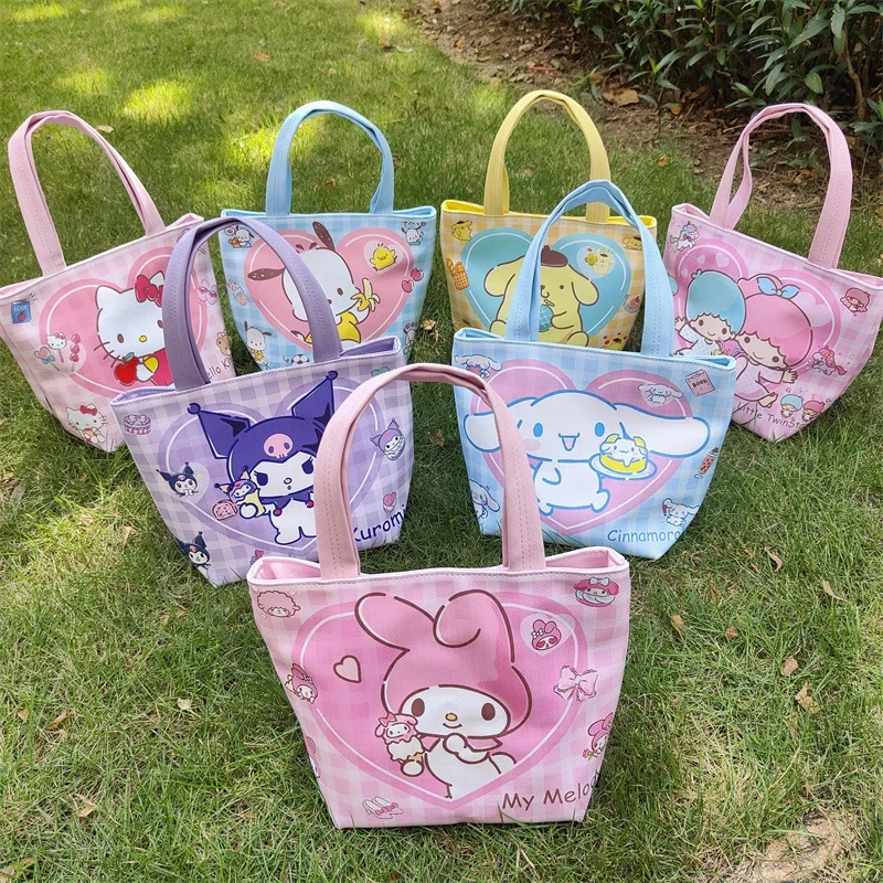 Cute Sanrio Picnic Will Hand In Hand To Carry Storage Bag Kuromi Melody Cinnamoroll Waterproof Bag Pu Lunch Box Storage Bag