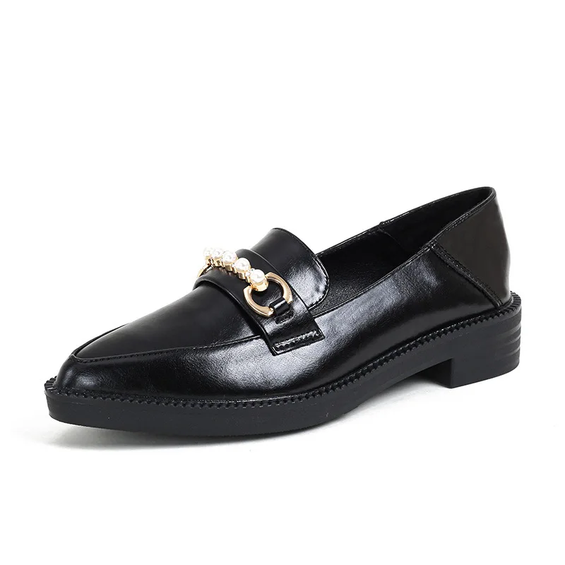 Zapatos planos Oxford para mujer, zapatillas informales, mocasines de punta estrecha que combinan con todo, vestido de piel, talla grande, otoño