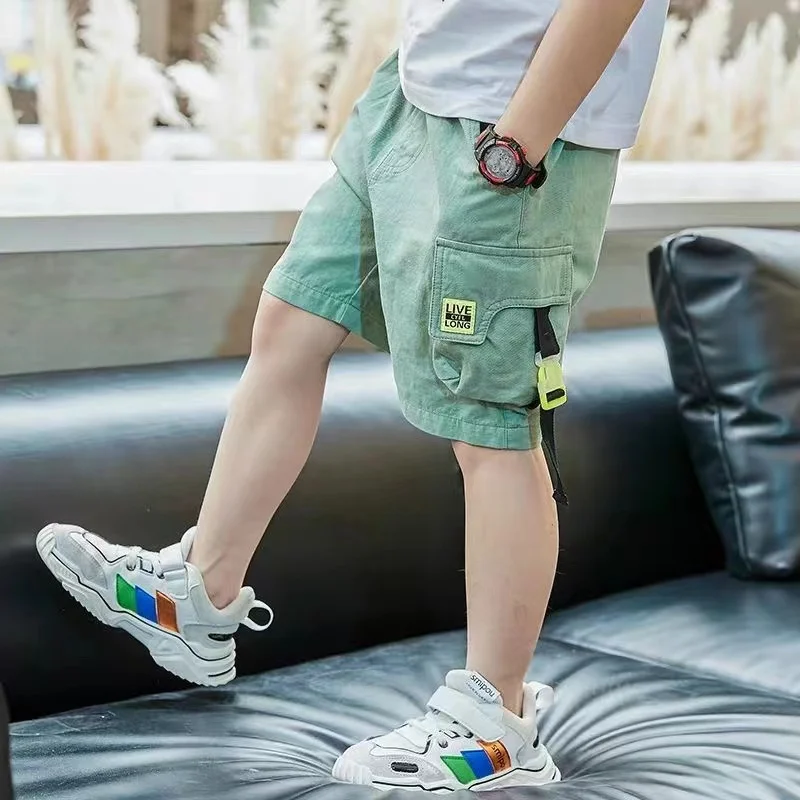 Boys Summer Pants Thin Pure Cotton Split Pants 2024 Summer New Children\'s Baby Korean Edition Work Shorts Trendy