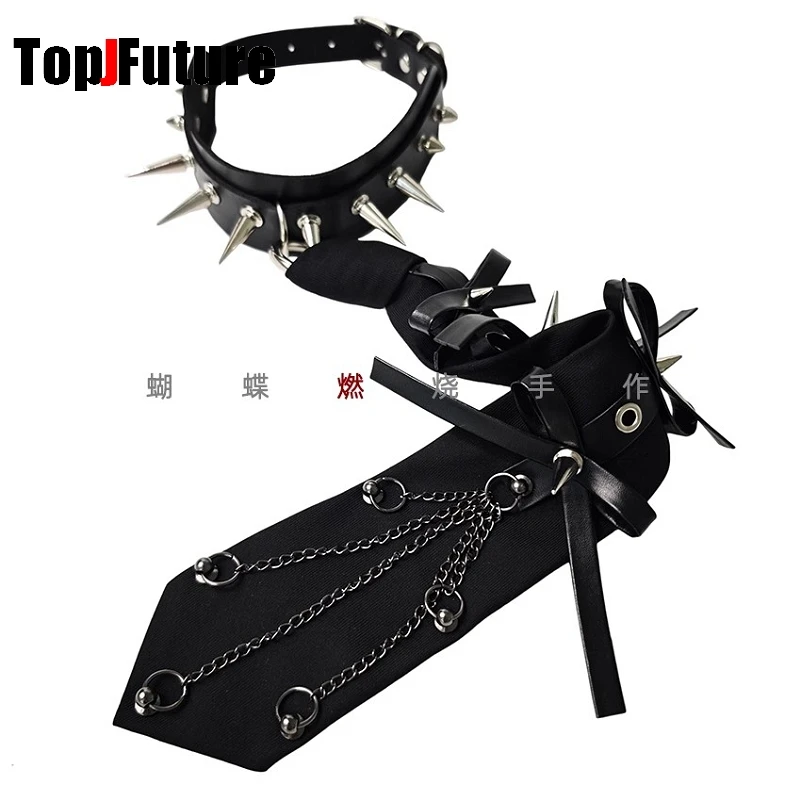 Women feminina Punk Y2K Girl Gothic Lazy Versatile Handsome Trendy Personality JK bow lock Tie Adjustable Rivet Pre-Tied Ties