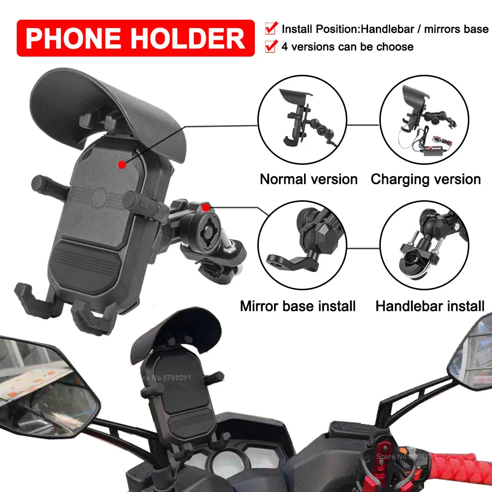 

10-24V Rechargeable Mobile Phone Cradle Motorcycle Scooter Bike 19-33mm Handlebar Cell Phone Holder Mount Bracket With Hat Cover