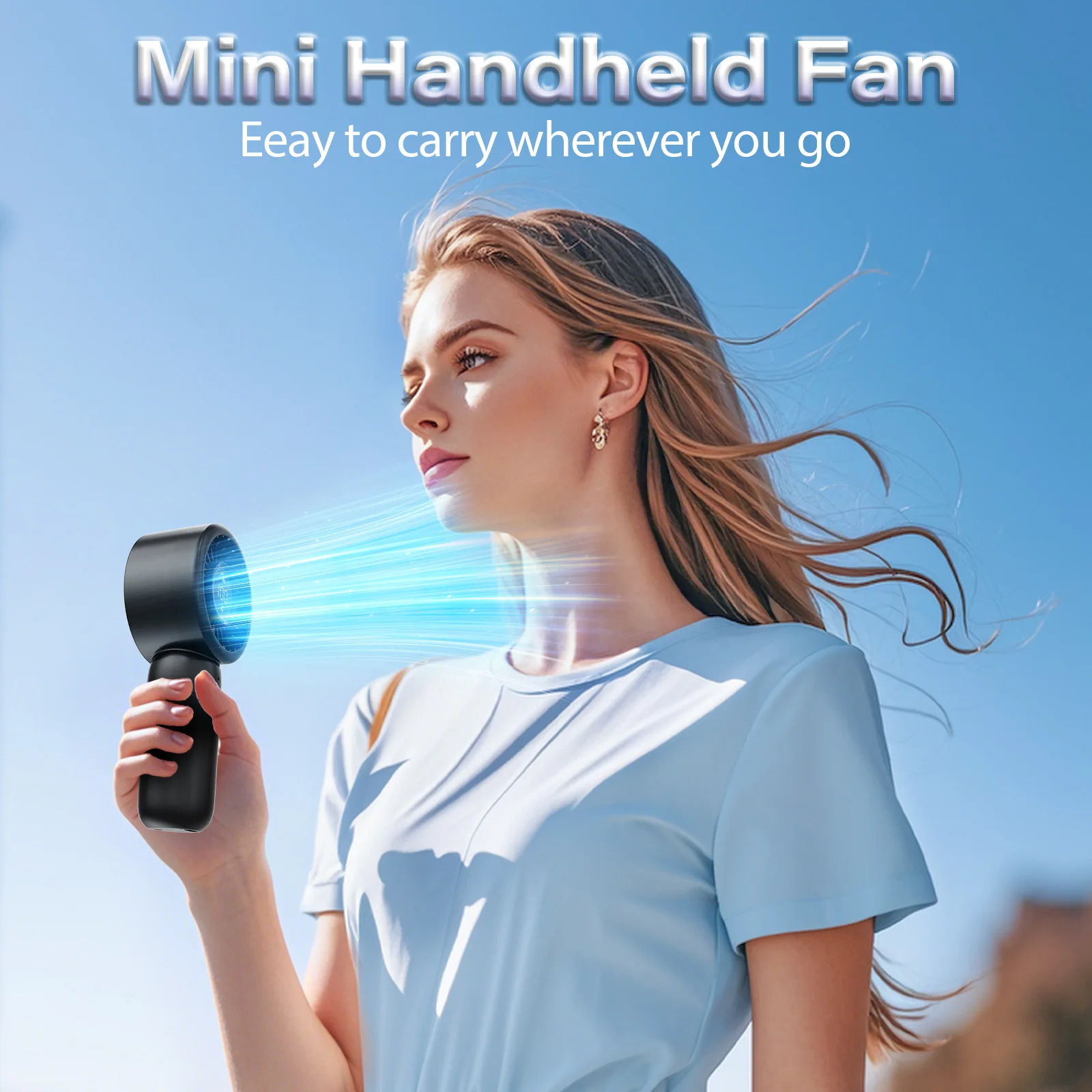 Pressure-enhanced handheld fan, a handheld fan with a display screen, a 5-speed powerful cooling personal mini fan, a USB rechargeable fan, a lightweight and easy-to-use handheld fan, suitable for women, men, makeup, travel, office, and outdoor use.