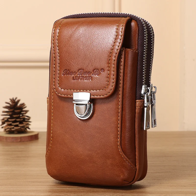 New men\'s leather mobile phone bag 5.5 / 6.5-inch head leather mobile phone waist bag with belt