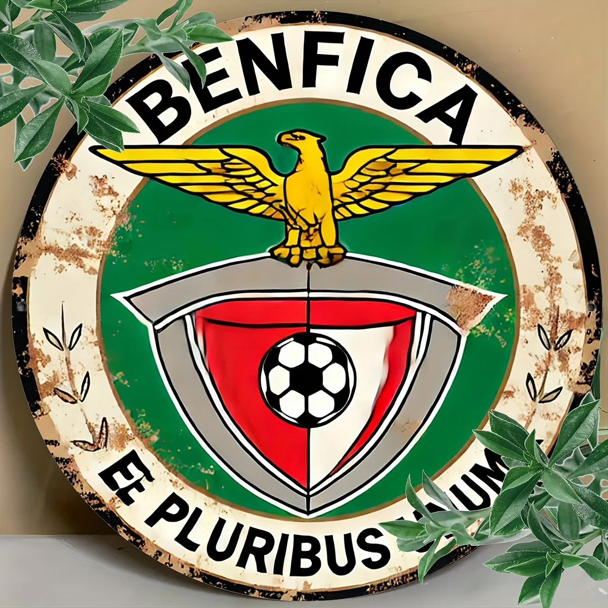 2D Flat Vintage Benfica FC Wooden Sign Retro Football Club Soccer Wall Art Distressed Aesthetic Home Bar Decor Gift For Sports F