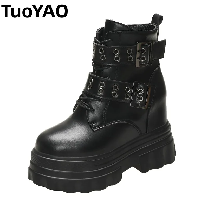 

Женские мотоциклетные ботинки на массивном каблуке 11 см, осенние кожаные кроссовки на скрытом каблуке, зимние непромокаемые зимние ботинки, короткие ботинки на высокой платформе