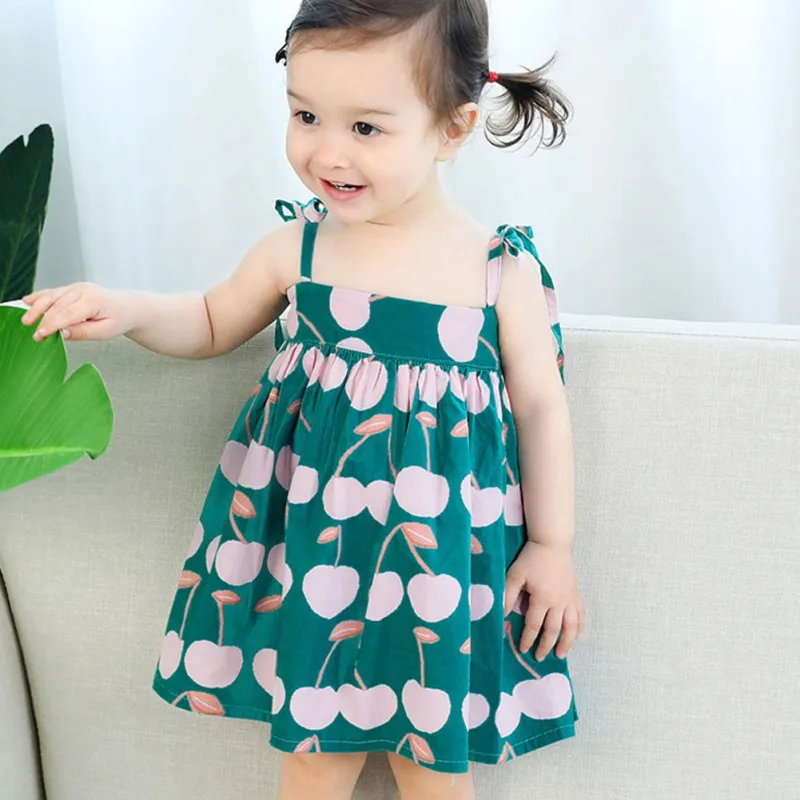 Girls Casual Dresses Summer Cute Printing Cotton Girls Dresses Beach Dress Children Fashion Strap Skirt Kids Clothes 1-6Y