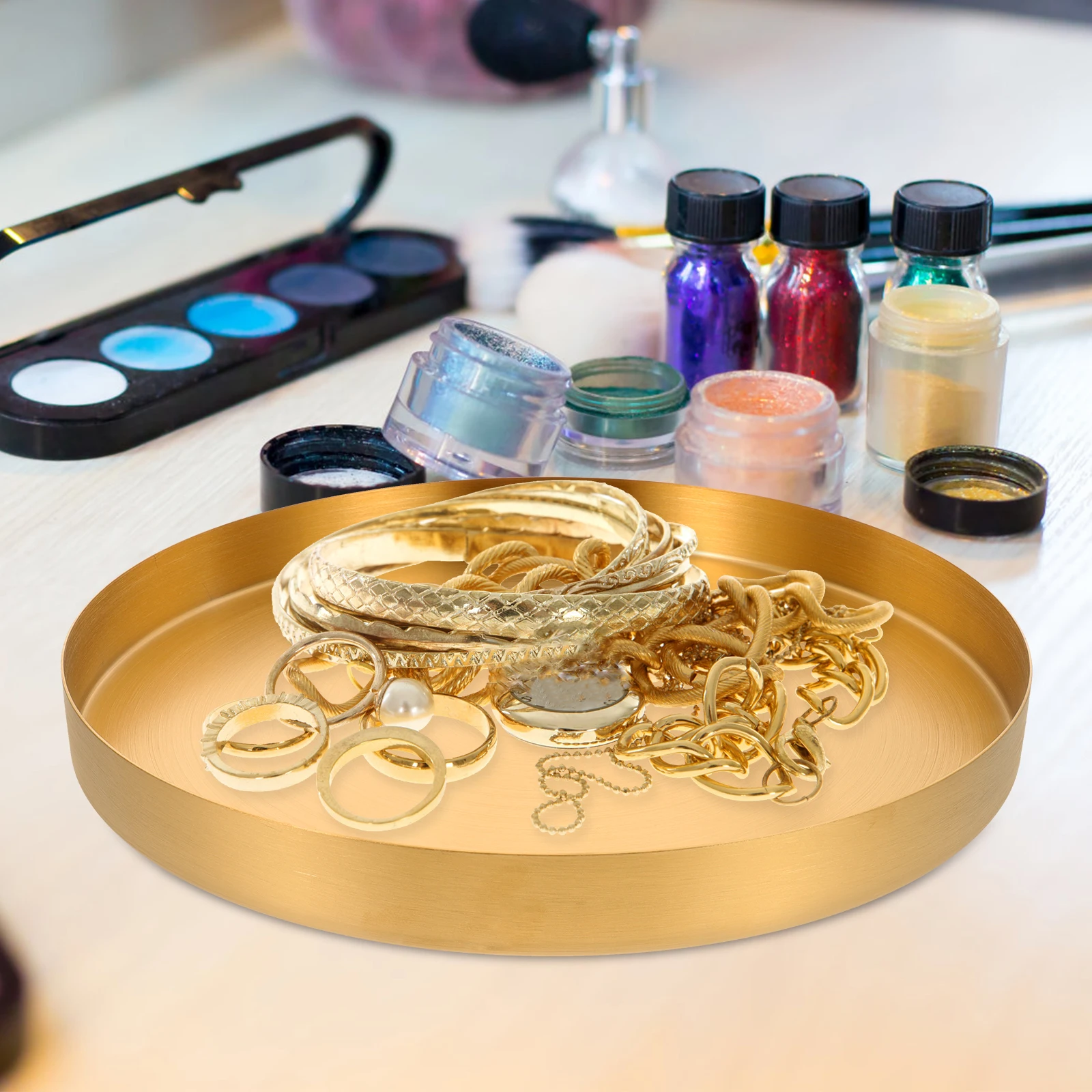 

Perfume Metal Storage Tray Platter 430 Stainless Steel Stackable Desktop Jewelry Plate