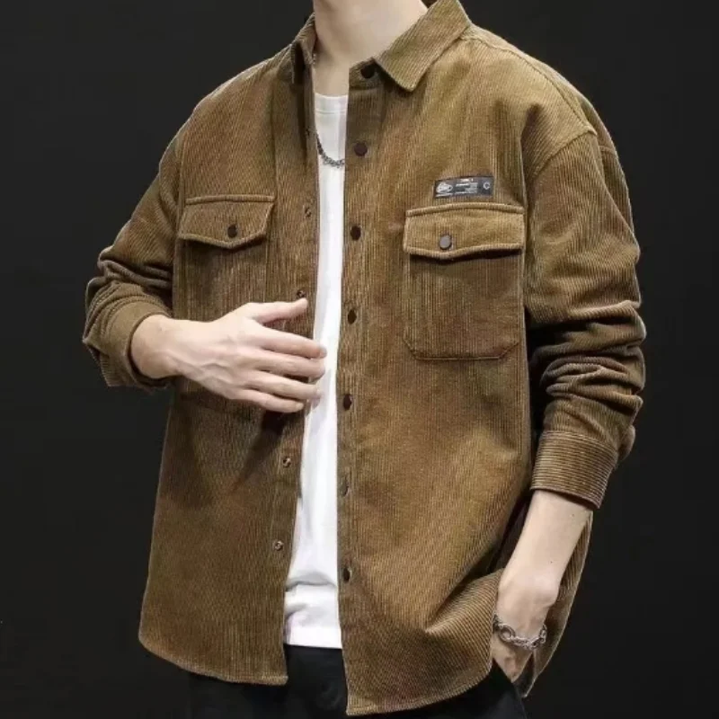 

High Quality Men's Cardigan Corduroy Shirt Jacket 2024 New Spring Autumn Casual Thin Bomber Jackets Men Workwear Oversize M-5XL