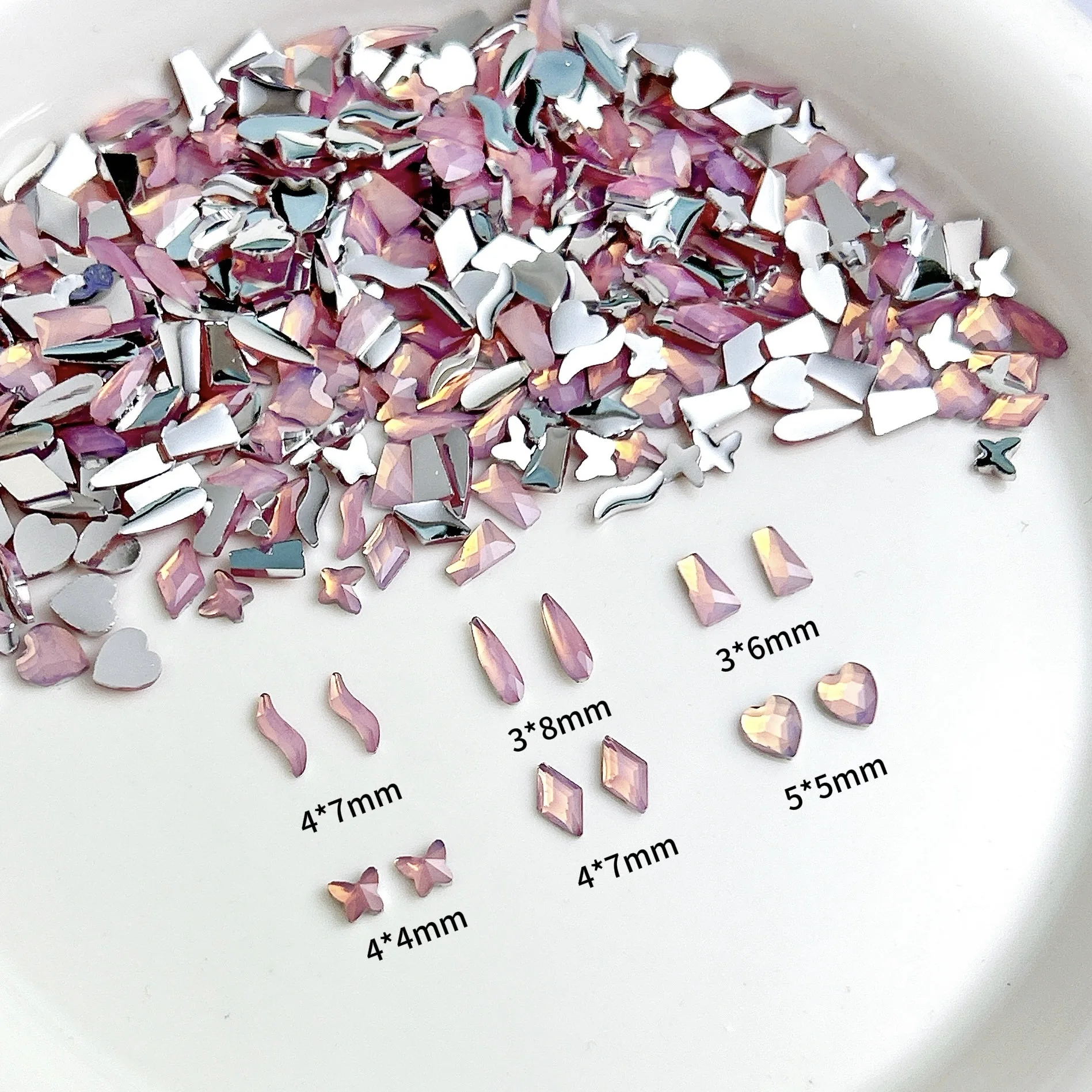 100PCS Cherry Love Pink Heaven Light Flatback Diamonds Vairous Shapes Acrylic Nail Art Rhinestones Decorations Manicure Charms