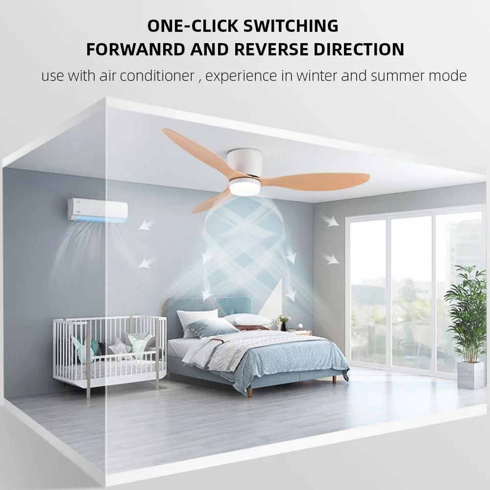 Modern Led Ceiling Fan with Light 42 52 Inch DC Motor 6 Speeds Electric Fan with Remote Nordic Low Floor Ceiling Fan Lighting