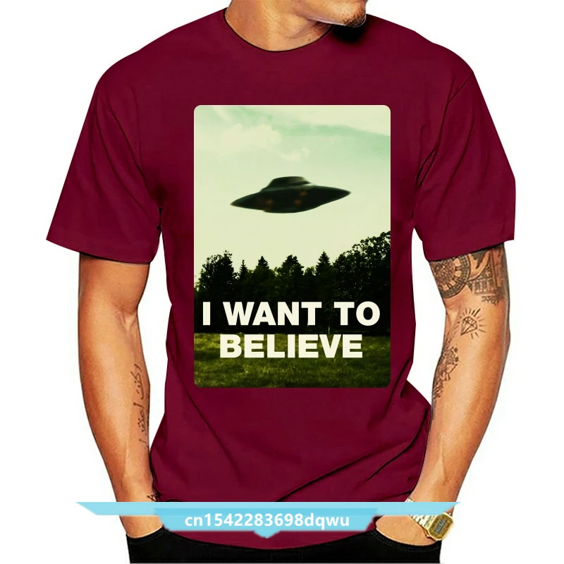 

I Want To Believe Men Black T-Shirt X Files Tee Ufo Alien Shirt Loose Plus Size Tee Shirt