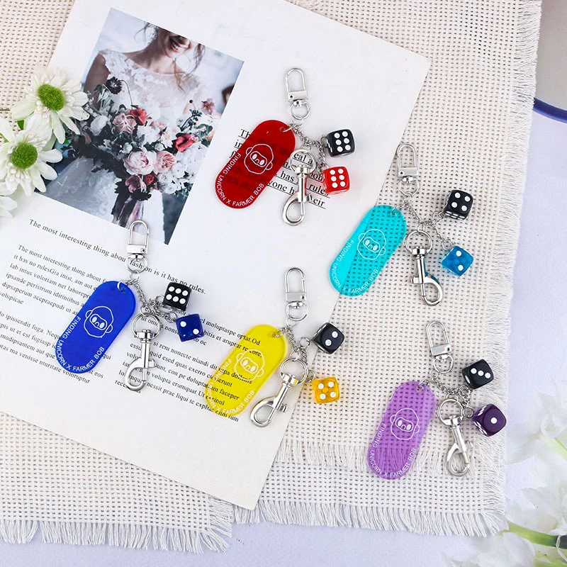 Creative Personalised Acrylic Hang Tag Colourful Dice Bag Charm Keychain Women's Handbag Phone Case Hang Chain Decorative Gifts