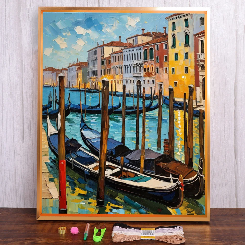 Venice Grand Canal Printed 11CT Cross-Stitch Embroidery Kit DMC Threads Handicraft Sewing Knitting Craft Different Needle Design