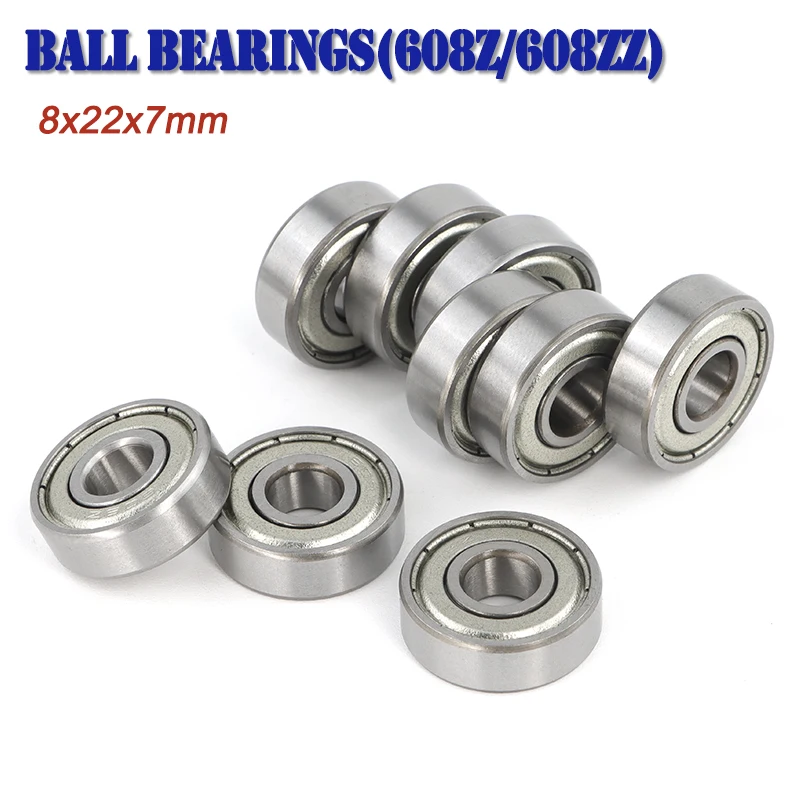 5/10Pcs Ball Bearings (608ZZ/608Z) Metal Double Shielded Miniature Deep Groove Skateboard Ball Bearings 8mm X 22mm X 7mm