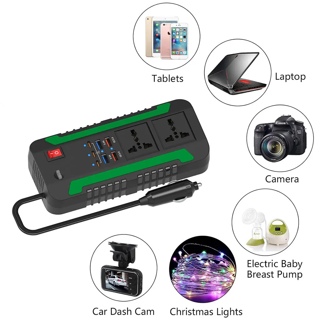 

300W Car Inverter DC 12V/24V to AC 220V Converter Outlets PD USB Fast Charging Socket Power Adapter Inverter Power Supply