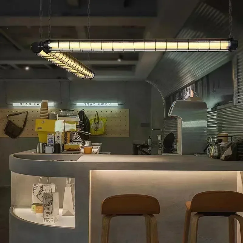 American Retro Long Glass Tube Pendant Light Restaurant Designer Coffee Shop Bar Counter Creative Office Modern Hanging Lamp