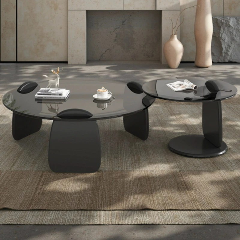 Round Coffee Table, Living Room, Small Apartment, Modern Coffee Tables, Creative, Tempered Glass Coffee Tables Combination