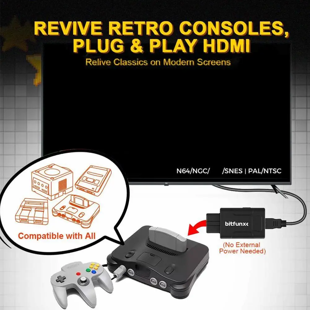 محول HDMI لـ N64/SNES NGC Mini HDMI HD محول فيديو لـ PAL/NTSC Areafor N64/NGC/SNES محول وحدات تحكم الألعاب