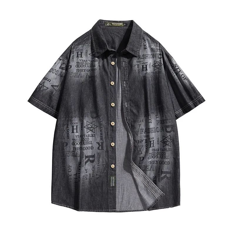 

Men's Trendy Washed Short-Sleeved Denim Work Shirt New Summer Casual Style Male Top Trending Clothing
