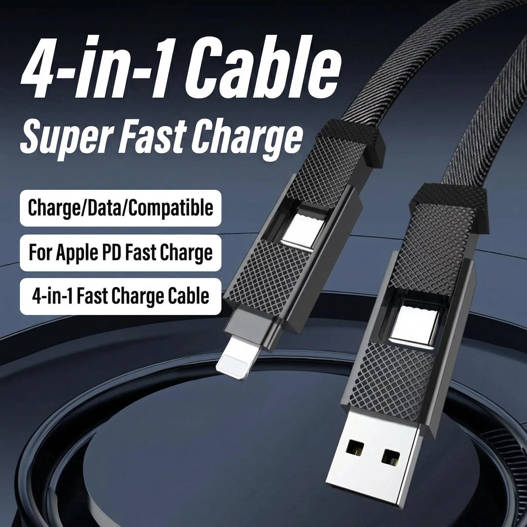 Wielofunkcyjny kabel do ładowania i przesyłania danych, 4 w 1, z magnetycznym złączem typu C, wykonany z wytrzymałego materiału, szybki kabel USB-C do iPhone, Huawei, Xiaomi. — zdjęcie produktu 4