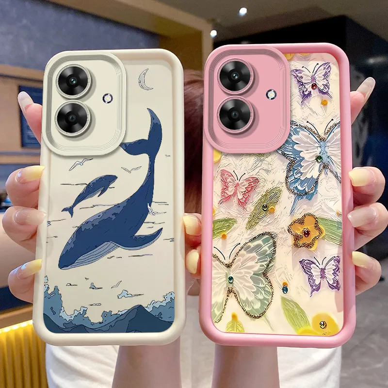 Чехол для Realme Note 60 60X RMX3933 с принтом акулы и кита, ударопрочный чехол для телефона Realme Narzo N61 Note60 X, задняя крышка Coque.