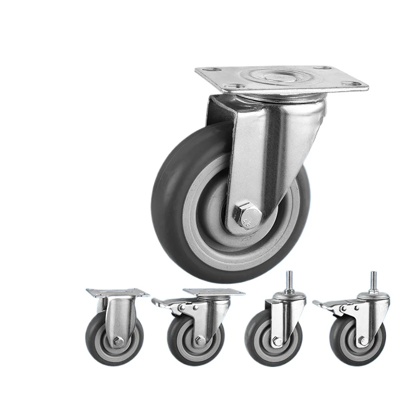 4 Pcs 3/4/5 Inch Medium Gray TPR Casters Aviation Box Flat Tool Handcart Silent Universal Wheels Rubber Carts Ovens Shelves