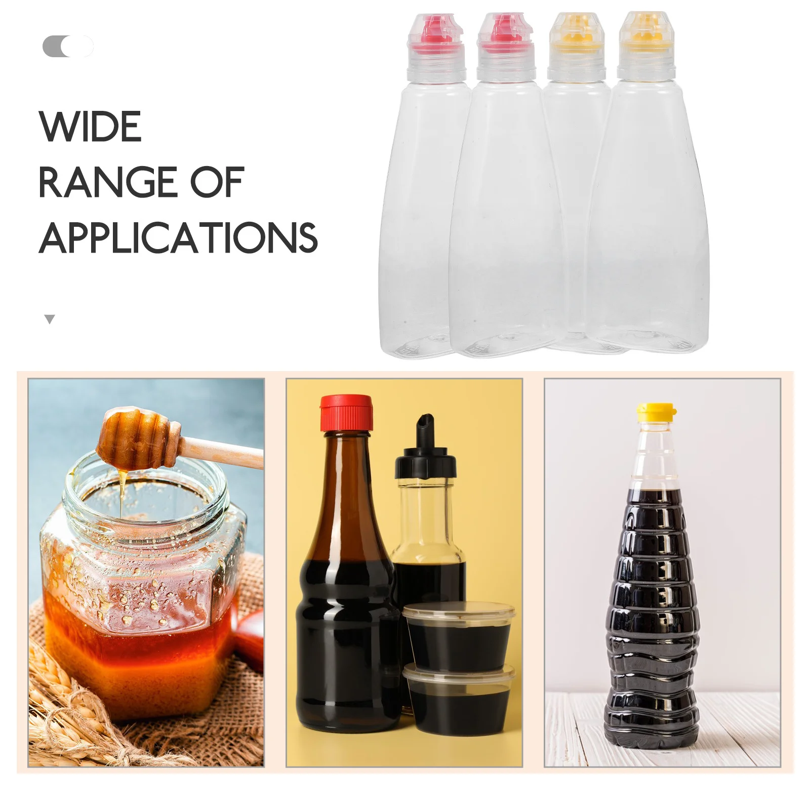 

4Pcs Transparent Honey Dispenser Reusable Squeeze Bottle 400g Pet Material Easy Pouring Portable Condiment Container