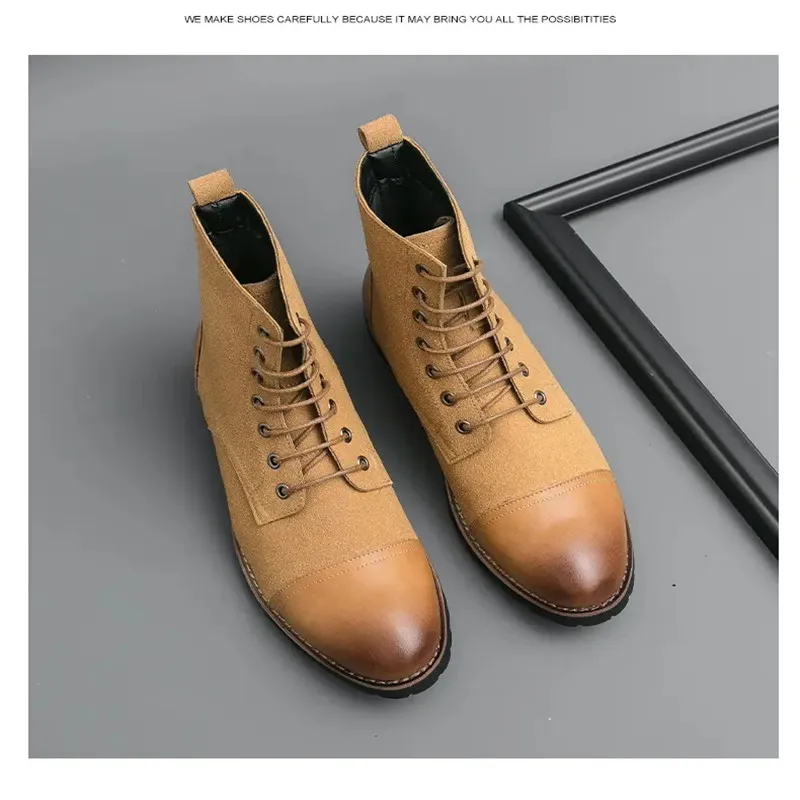Men's Pointed Toe Black Rreen Yellow Ankle Boots British Designer Casual High-Tops Punk Rock Trend Shoes