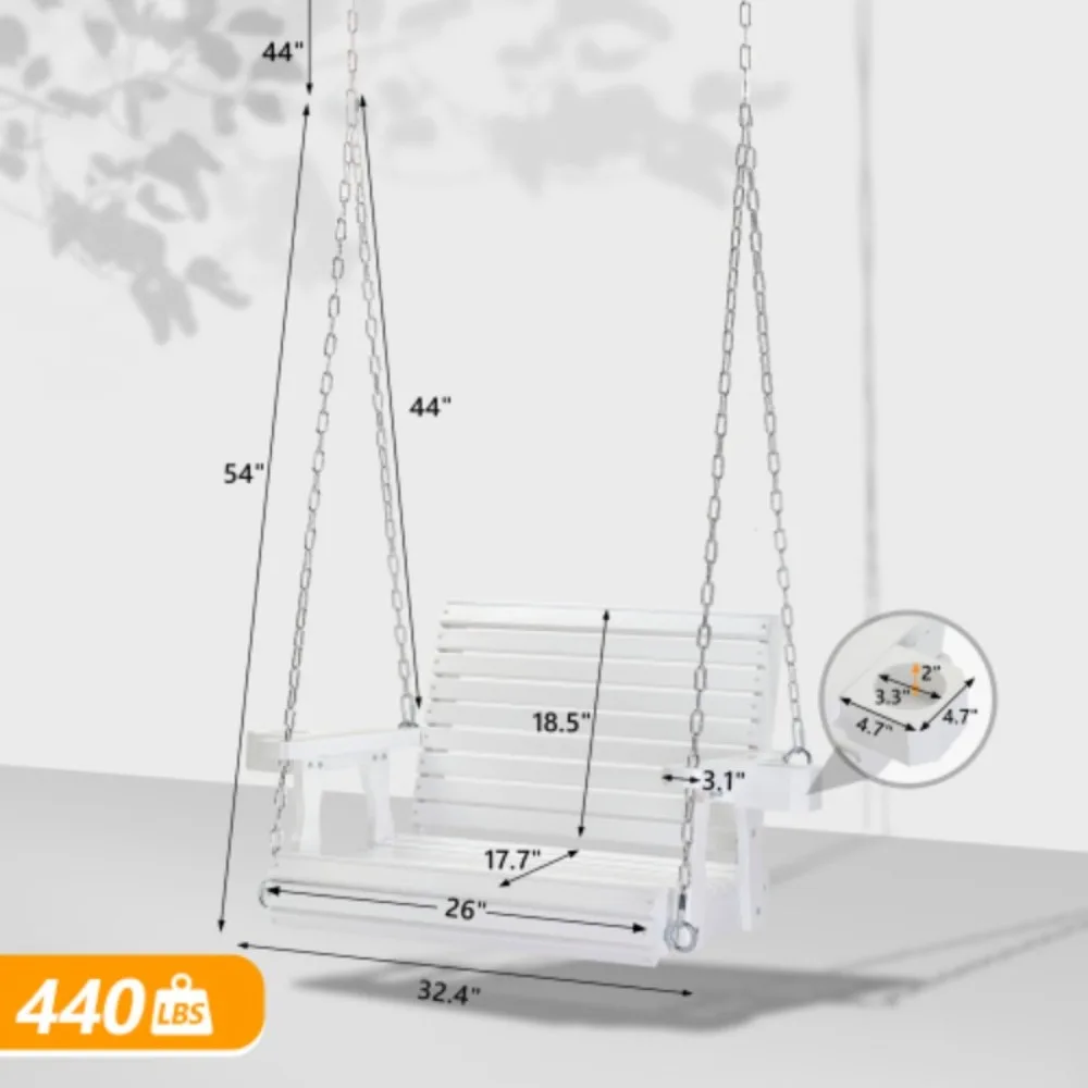 Bonnlo Heavy Duty 440 LBS Outdoor Swing Chair - Carbonized Wood Porch Swing with Deeper Seat & High Backrest,Suitable for Adults