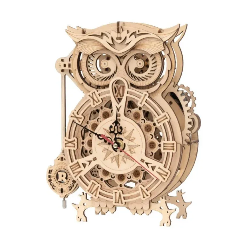 

3D Puzzle Wooden Owl Clock Wooden Mechanical Model Kit Wooden Kit Adults Best