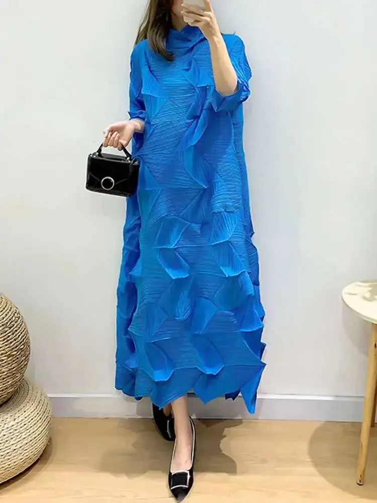 

Casual Clothing Women Pleated Loose Dresses Women Standing Collar Niche Design Mid-length Irregular New Miyake 2025 Summer