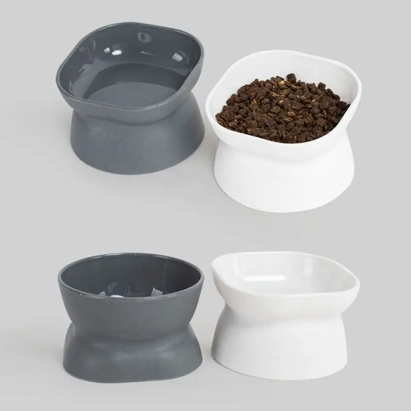 Plastic Non-toxic Bowl Cat Food Bowl Tilted Heightened Cat Bowl Non-Slip Protection Pet Spine Double-Sided Bowl Pet Drink Feeder