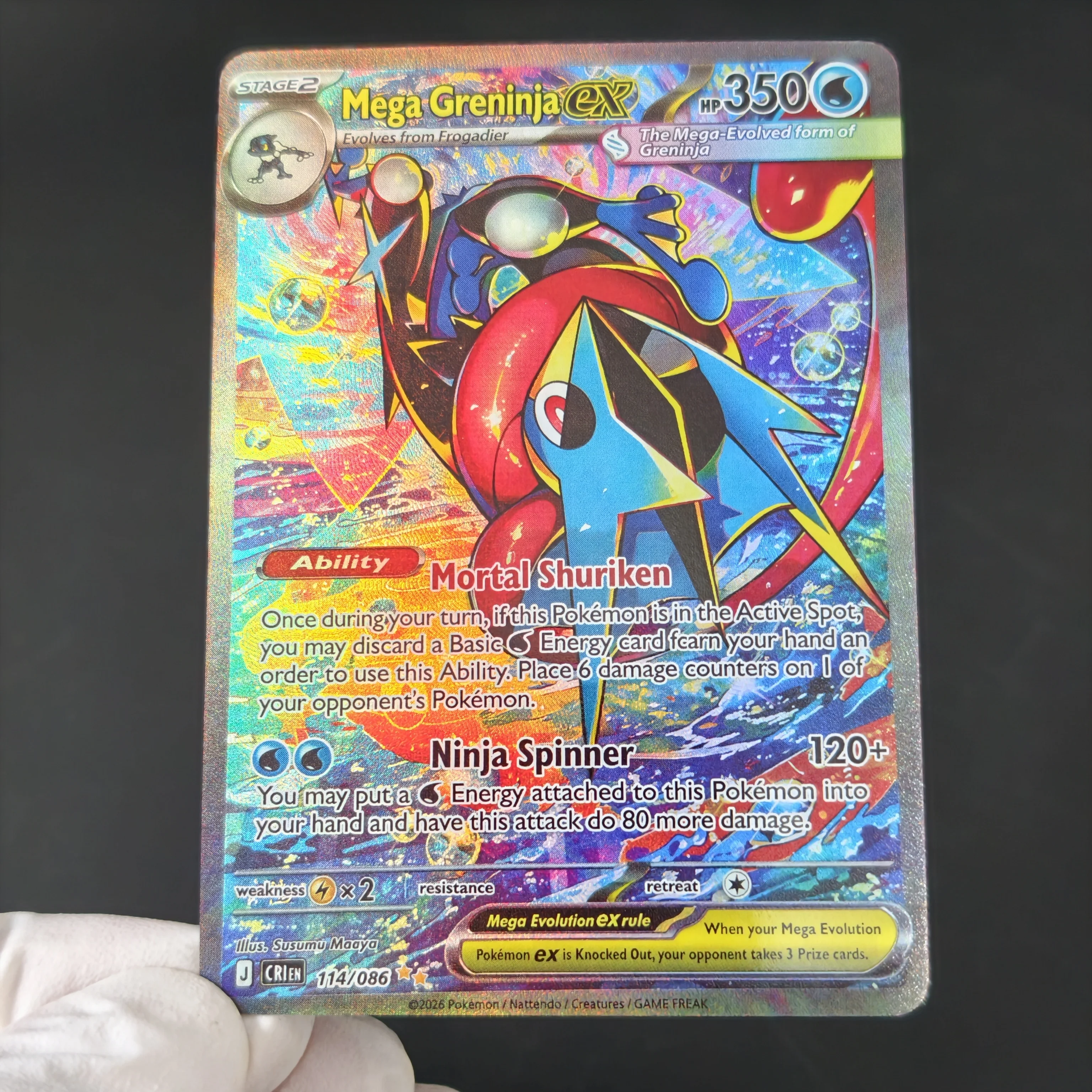 English Proxy PTCG Card Pokemon Mega Greninja EX Collection Card CRI Gold Rare Full Art Rainbow EX Anime Classic Game Card view 4