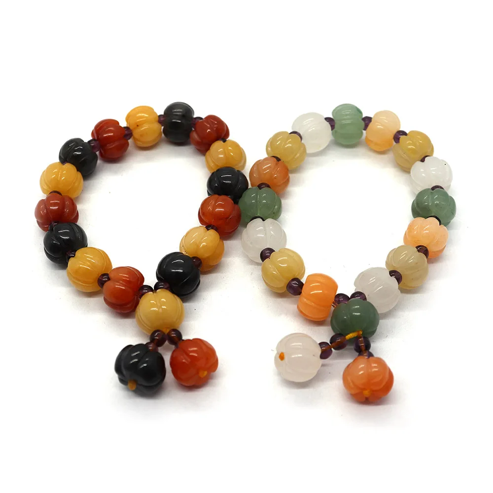 Pumpkin Shape Natural Stone Agate Bracelet Colored  Loose Beads Reiki  DIY Jewelry Making Charms Accessories Gift