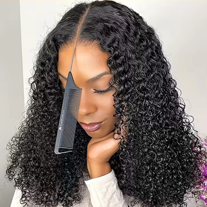 Deep Curly 9x6 Pre Cut HD Lace Front Wigs 250% Put On And Go Deep Wave Brazilian Virgin Human Hair Wigs Pre Plucked Pre Bleached Natural Black Easy To Wear Deep Wave Glueless Lace Wigs For Beginner Friendly