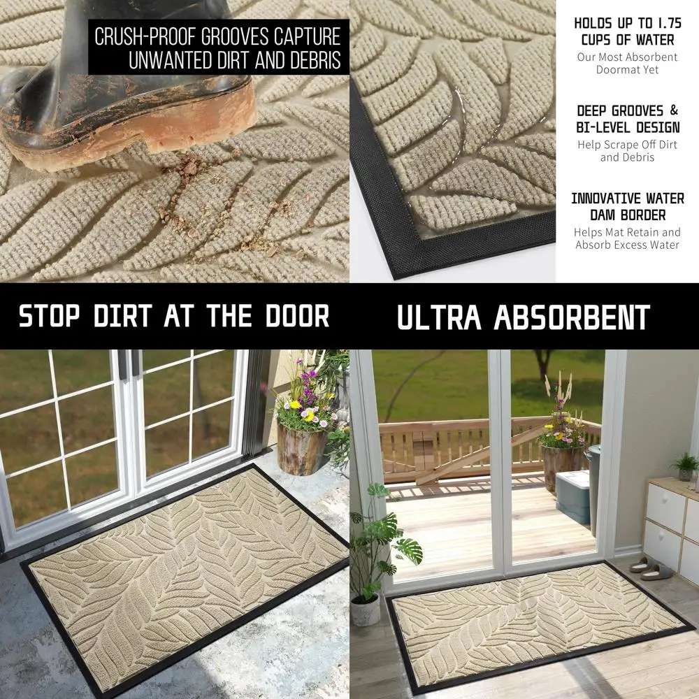

Всесезонный водонепроницаемый придверный коврик, 47x32 дюйма, нескользящий, для использования на улице и в помещении, бежевый