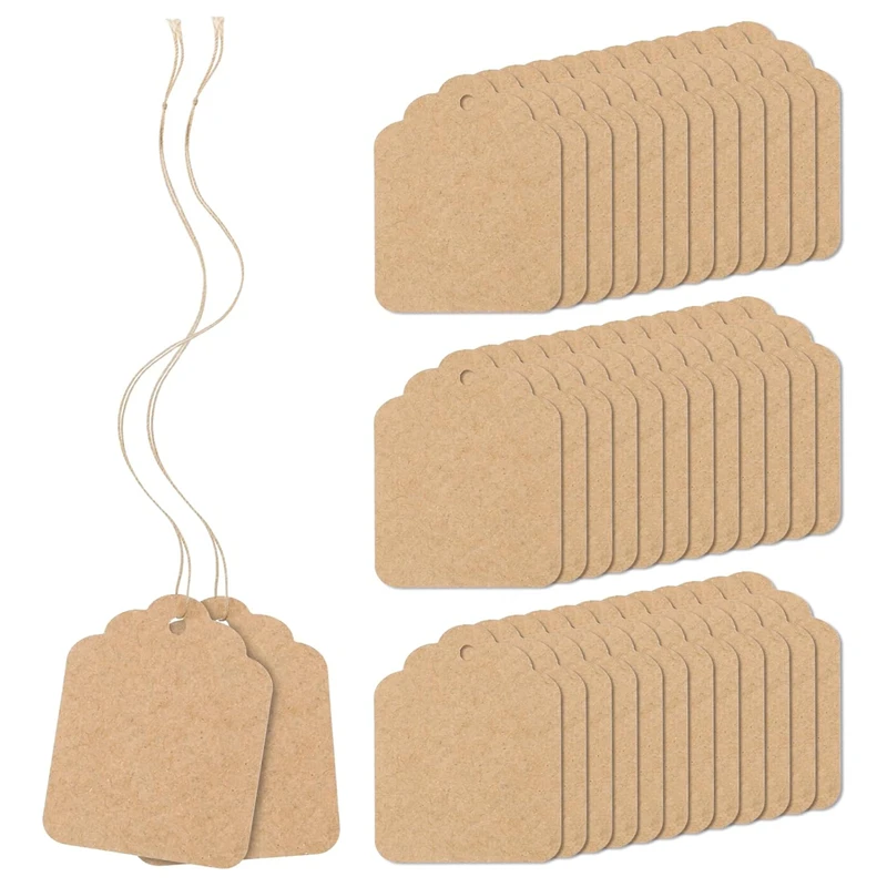 100pcs Blank Kraft Paper Tags with Strings Gift Bag Boxes Hang Tag Labels Cardboard Cards Wedding Christmas Decoration Supplies