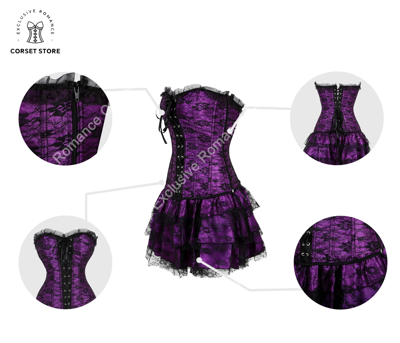 Sexy Corset for Women Plus Size Costume Overbust Vintage Corset and Skirt Set tutu Corselet Victorian Gowns Red Black Purple