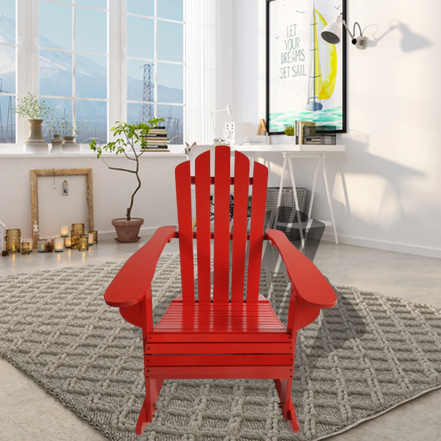 

Reclining Wooden Outdoor Rocking Adirondack chair, Red