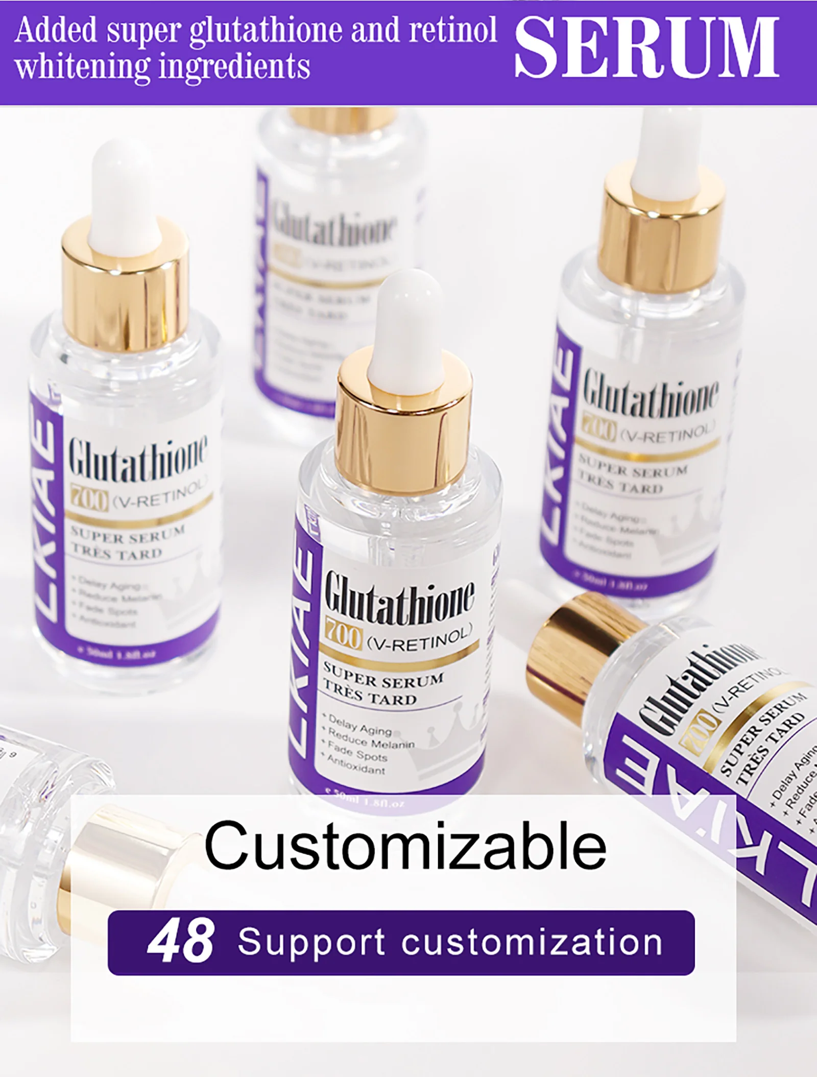 LKIAE Glutathion Whitening Gesichtsserum, entfernt Melanin, dunkle Flecken, Chloasma, mit Retinol, Niacinamid, für alle Hauttypen – Detail 6