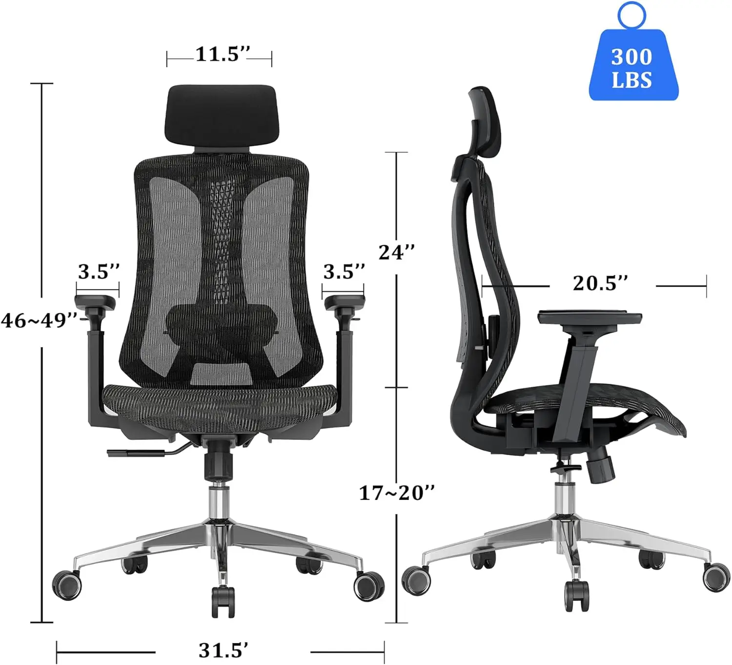 

Ergonomic mesh Office Chair, Computer Desk Chair with 3D Armrests, Adjustable Lumbar Cushion & 2D Headrest