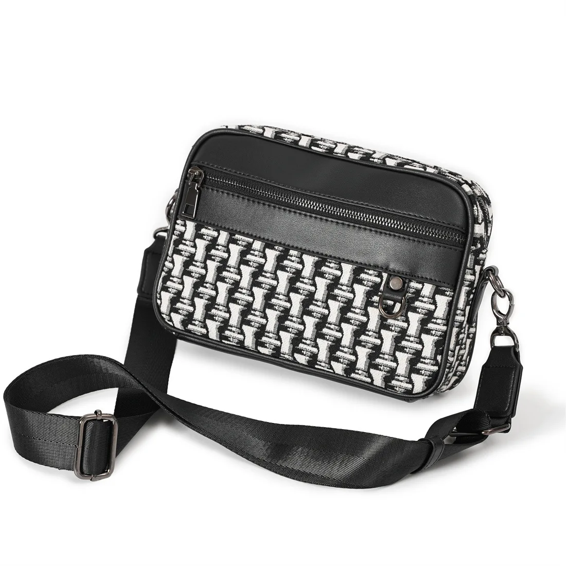 Luxuriöse Umhängetasche im Designer-Stil, Herren-Schultertasche aus Canvas mit Patchwork-Details und PU-Leder, Herren-Schulter-Messenger-Tasche, Handtasche, rechteckige Geldbörse. – Detail 8