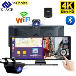 E-ACE 자동차 DVR 대시캠, 4K, 10.26 인치, 1080P, GPS, 와이파이, 블루투스, 안드로이드, 자동 소니 센서, 나이트 비전 비디오 녹음기, 블랙 박스