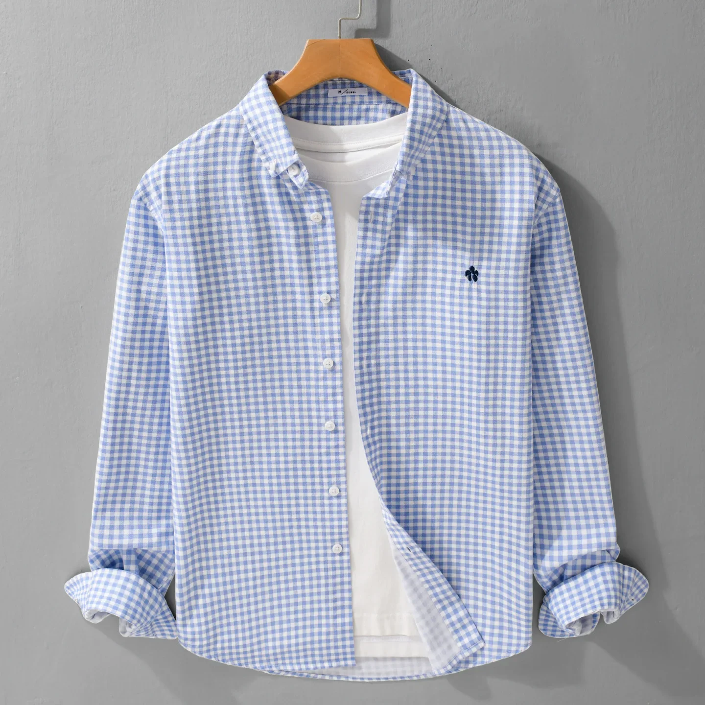 

Spring Fresh Mens Plaid Long Sleeve Shirt Harajuku Men Clothing Embroidery Shirt Square Shirt Pure Cotton Casual Tops 2026 New